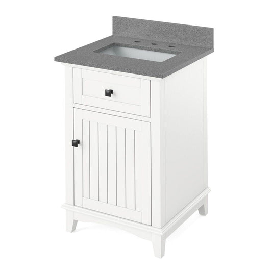 Jeffrey Alexander 24" White Savino Vanity, Steel Grey Cultured Marble Vanity Top, undermount rectangle bowl | VKITSAV24WHSGR