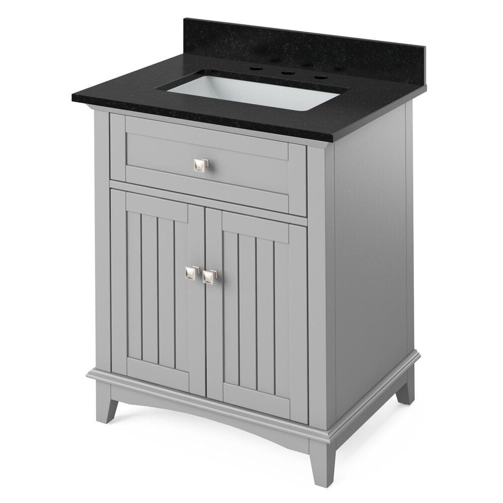 Jeffrey Alexander 30" Grey Savino Vanity, Black Granite Vanity Top, undermount rectangle bowl | VKITSAV30GRBGR