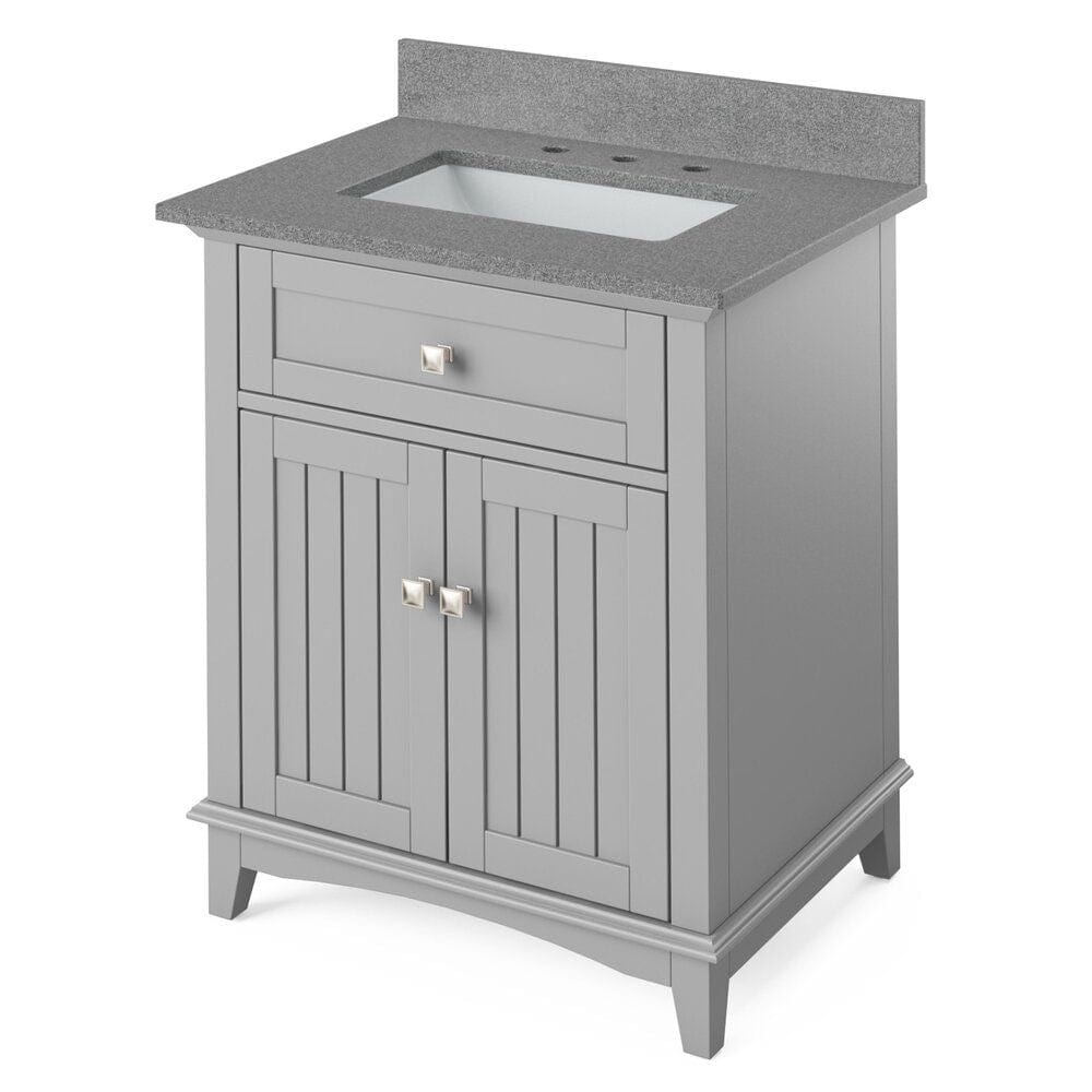 Jeffrey Alexander 30" Grey Savino Vanity, Steel Grey Cultured Marble Vanity Top, undermount rectangle bowl | VKITSAV30GRSGR