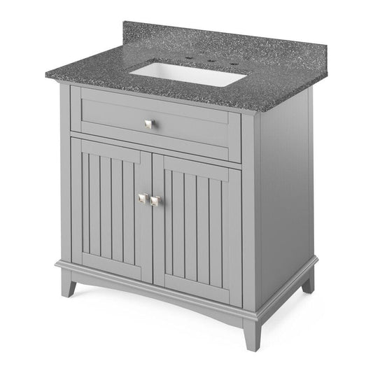 Jeffrey Alexander 36" Grey Savino Vanity, Boulder Cultured Marble Vanity Top, undermount rectangle bowl | VKITSAV36GRBOR