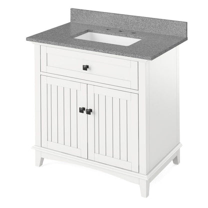 Jeffrey Alexander 36" White Savino Vanity, Steel Grey Cultured Marble Vanity Top, undermount rectangle bowl | VKITSAV36WHSGR