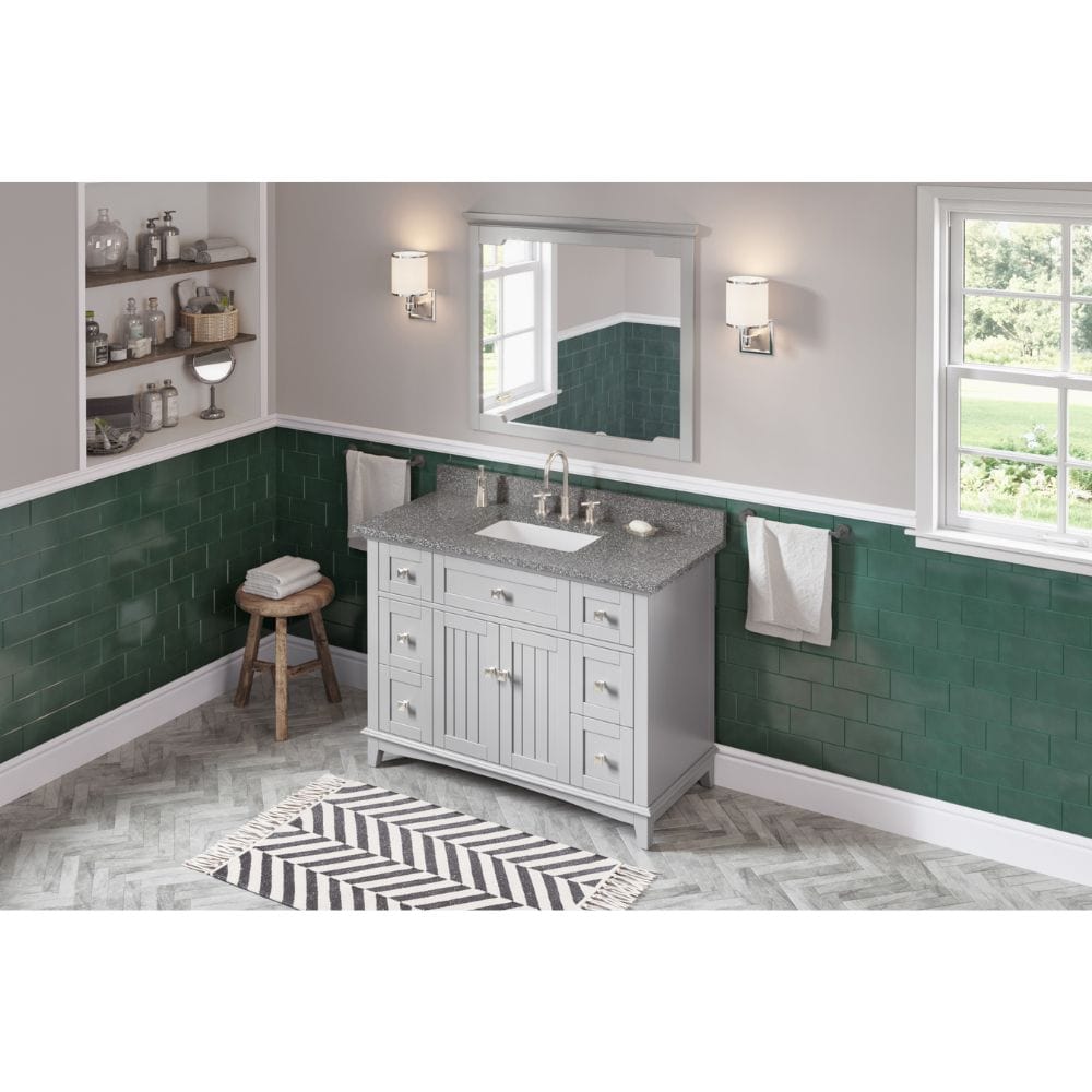 Savino Modern 48" Grey Single Sink Vanity, Boulder Cultured Marble Top | VKITSAV48GRBOR