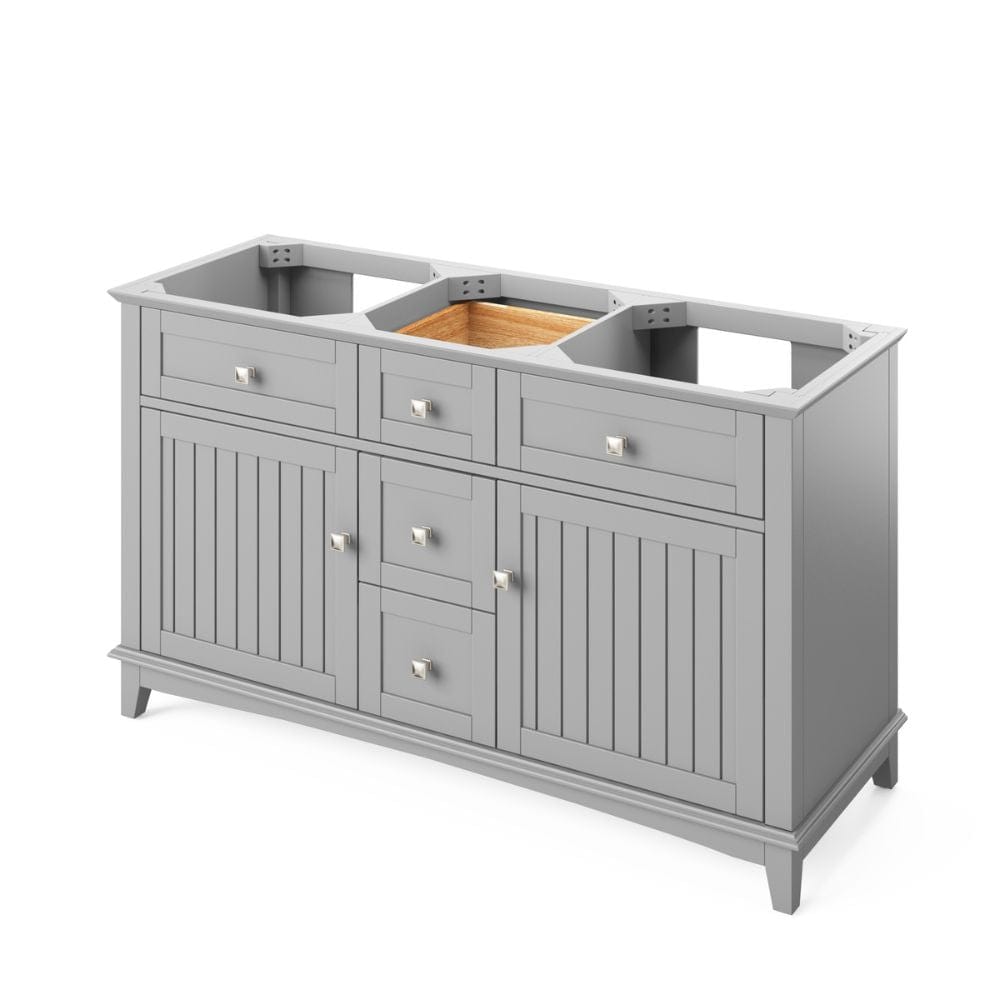 Jeffrey Alexander 60" Grey Savino Vanity, double bowl, Steel Grey Cultured Marble Vanity Top, two undermount rectangle bowls | VKITSAV60GRSGR