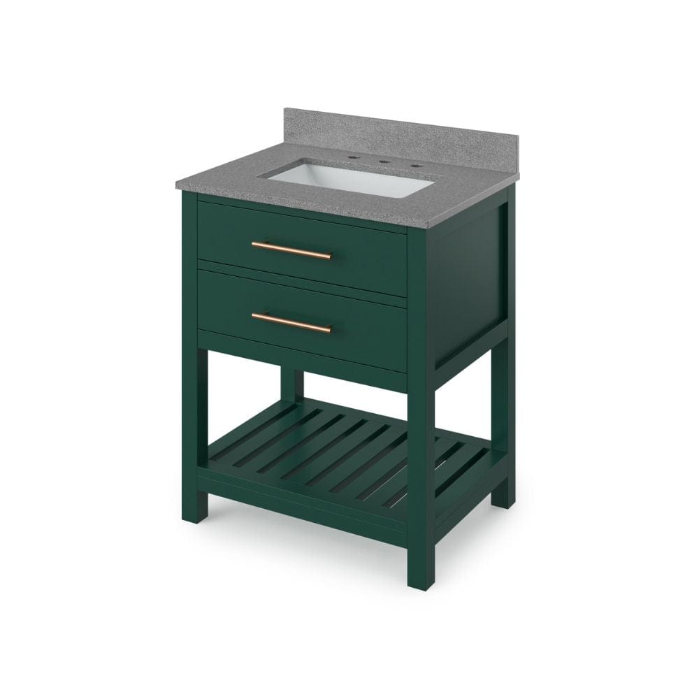 Jeffrey Alexander 30" Forest Green Wavecrest Vanity, Steel Grey Cultured Marble Vanity Top, undermount rectangle bowl | VKITWAV30GNSGR