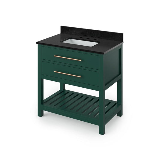 Jeffrey Alexander 36" Forest Green Wavecrest Vanity, Black Granite Vanity Top, undermount rectangle bowl | VKITWAV36GNBGR