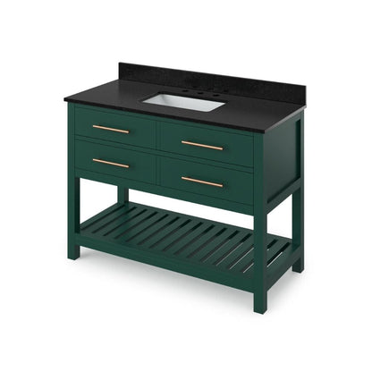 Jeffrey Alexander 48" Forest Green Wavecrest Vanity, Black Granite Vanity Top, undermount rectangle bowl | VKITWAV48GNBGR