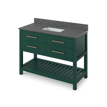 Jeffrey Alexander 48" Forest Green Wavecrest Vanity, Boulder Cultured Marble Vanity Top, undermount rectangle bowl | VKITWAV48GNBOR