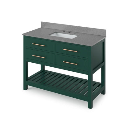 Jeffrey Alexander 48" Forest Green Wavecrest Vanity, Steel Grey Cultured Marble Vanity Top, undermount rectangle bowl | VKITWAV48GNSGR