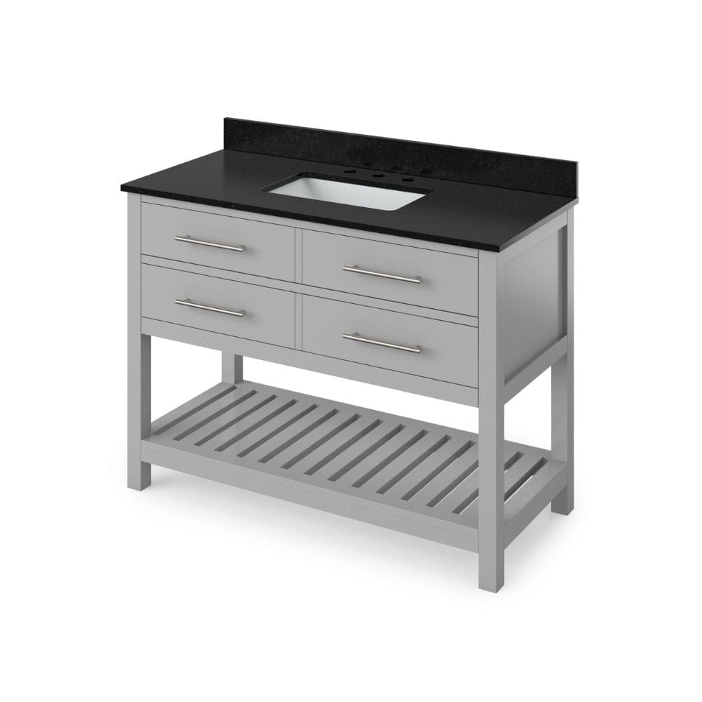 Jeffrey Alexander 48" Grey Wavecrest Vanity, Black Granite Vanity Top, undermount rectangle bowl | VKITWAV48GRBGR