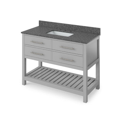 Jeffrey Alexander 48" Grey Wavecrest Vanity, Boulder Cultured Marble Vanity Top, undermount rectangle bowl | VKITWAV48GRBOR