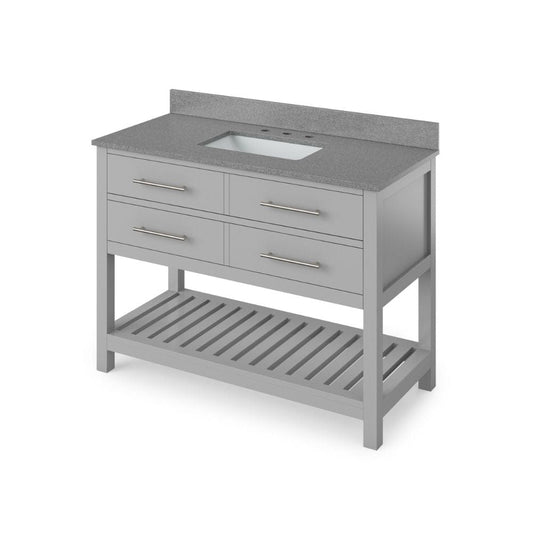 Jeffrey Alexander 48" Grey Wavecrest Vanity, Steel Grey Cultured Marble Vanity Top, undermount rectangle bowl | VKITWAV48GRSGR