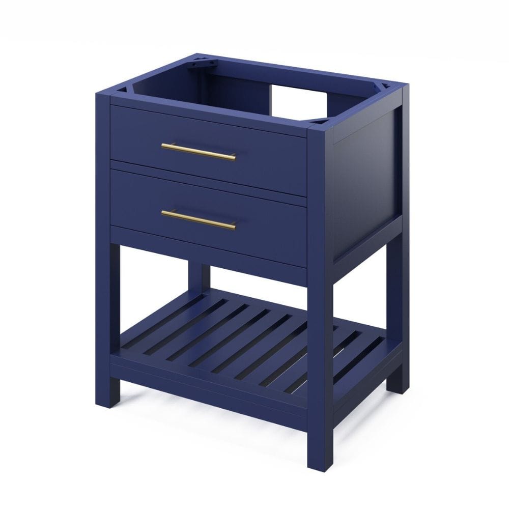 Full-extension concealed soft-close undermount slides Tipout storage with custom-sized hardwood tray plus open slatted bottom shelf for optimal storage