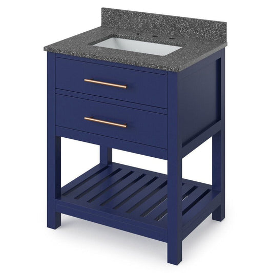 Jeffrey Alexander 30" Hale Blue Wavecrest Vanity, Boulder Cultured Marble Vanity Top, undermount rectangle bowl | VKITWAV30BLBOR