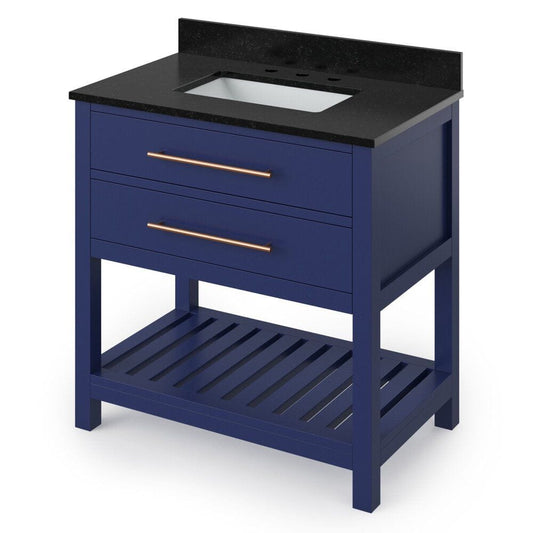 Jeffrey Alexander 36" Hale Blue Wavecrest Vanity, Black Granite Vanity Top, undermount rectangle bowl | VKITWAV36BLBGR