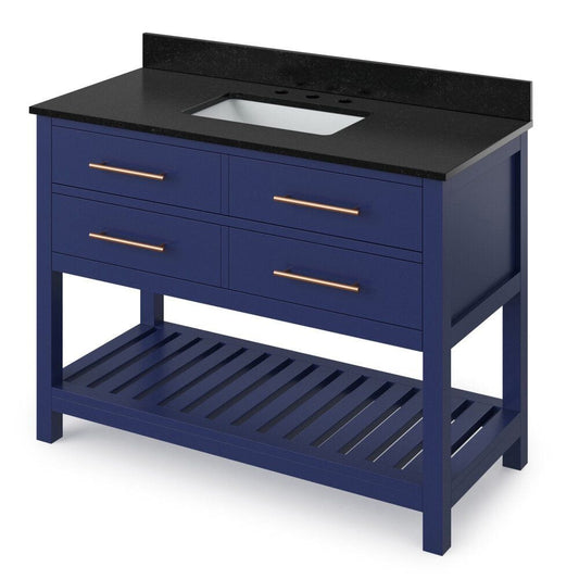 Jeffrey Alexander 48" Hale Blue Wavecrest Vanity, Black Granite Vanity Top, undermount rectangle bowl | VKITWAV48BLBGR