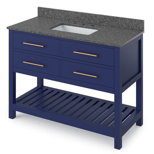 Jeffrey Alexander 48" Hale Blue Wavecrest Vanity, Boulder Cultured Marble Vanity Top, undermount rectangle bowl | VKITWAV48BLBOR