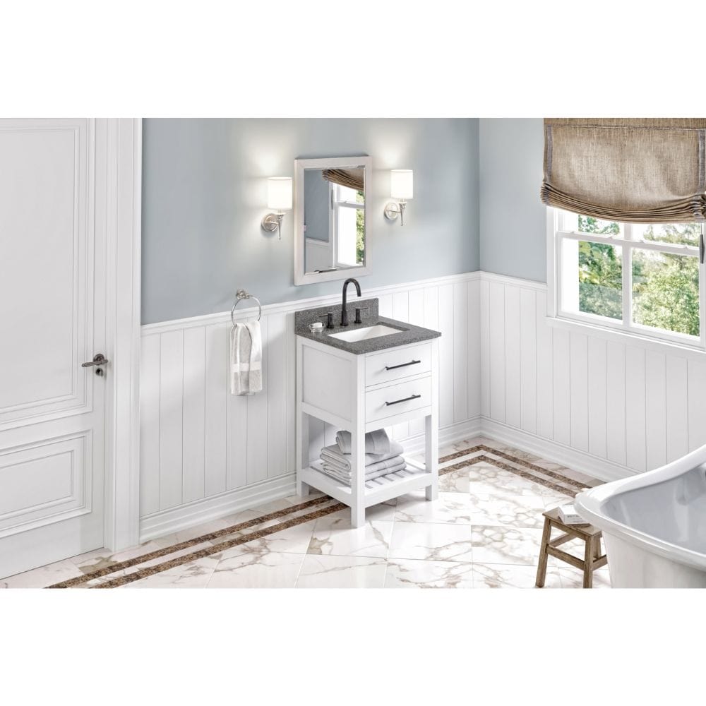 Wavecrest Contemporary White 24" Vanity, Boulder Cultured Marble Top | VKITWAV24WHBOR