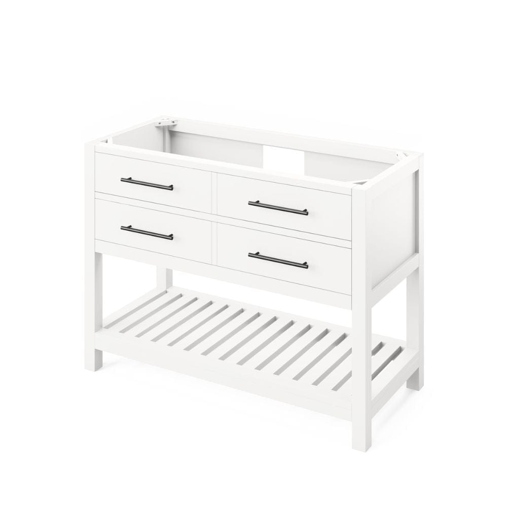 Full-extension concealed soft-close undermount slides Tipout storage with custom-sized hardwood tray plus open slatted bottom shelf for optimal storage