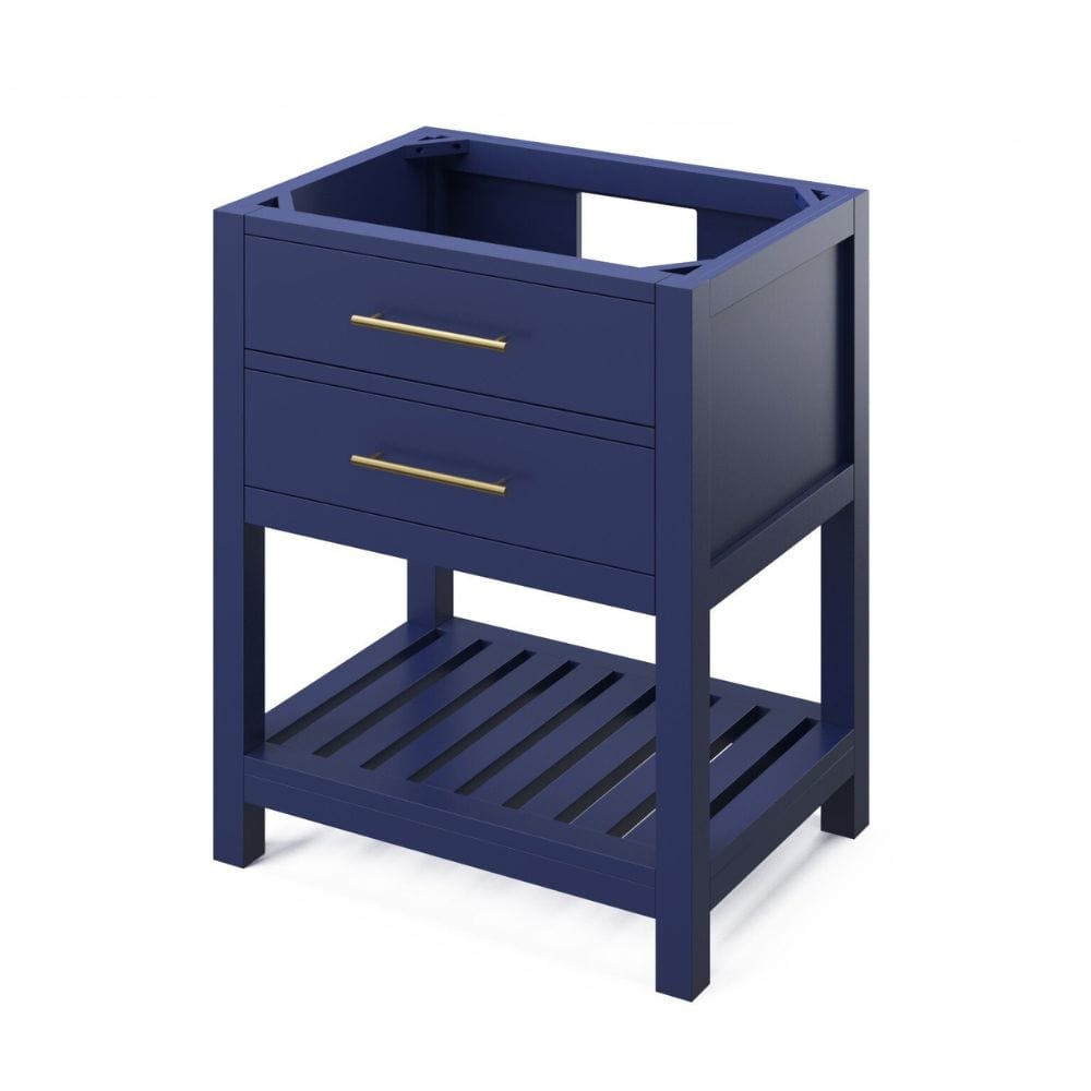 Full-extension concealed soft-close undermount slides Tipout storage with custom-sized hardwood tray plus open slatted bottom shelf for optimal storage