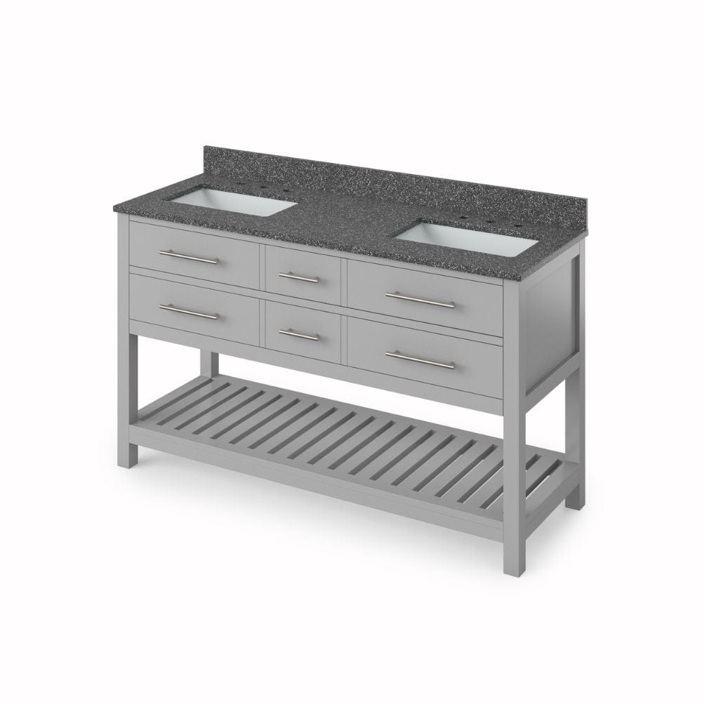 Wavecrest Grey 60" Double Sink Vanity with Boulder Cultured Marble Top | VKITWAV60GRBOR