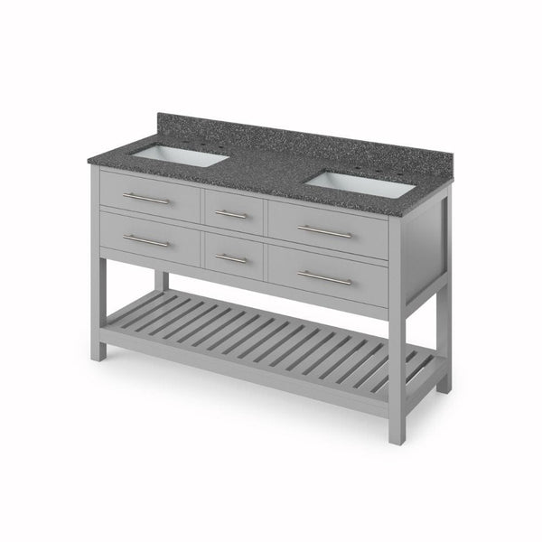 Wavecrest Grey 60 Double Sink Vanity with Boulder Cultured Marble Top | VKITWAV60GRBOR