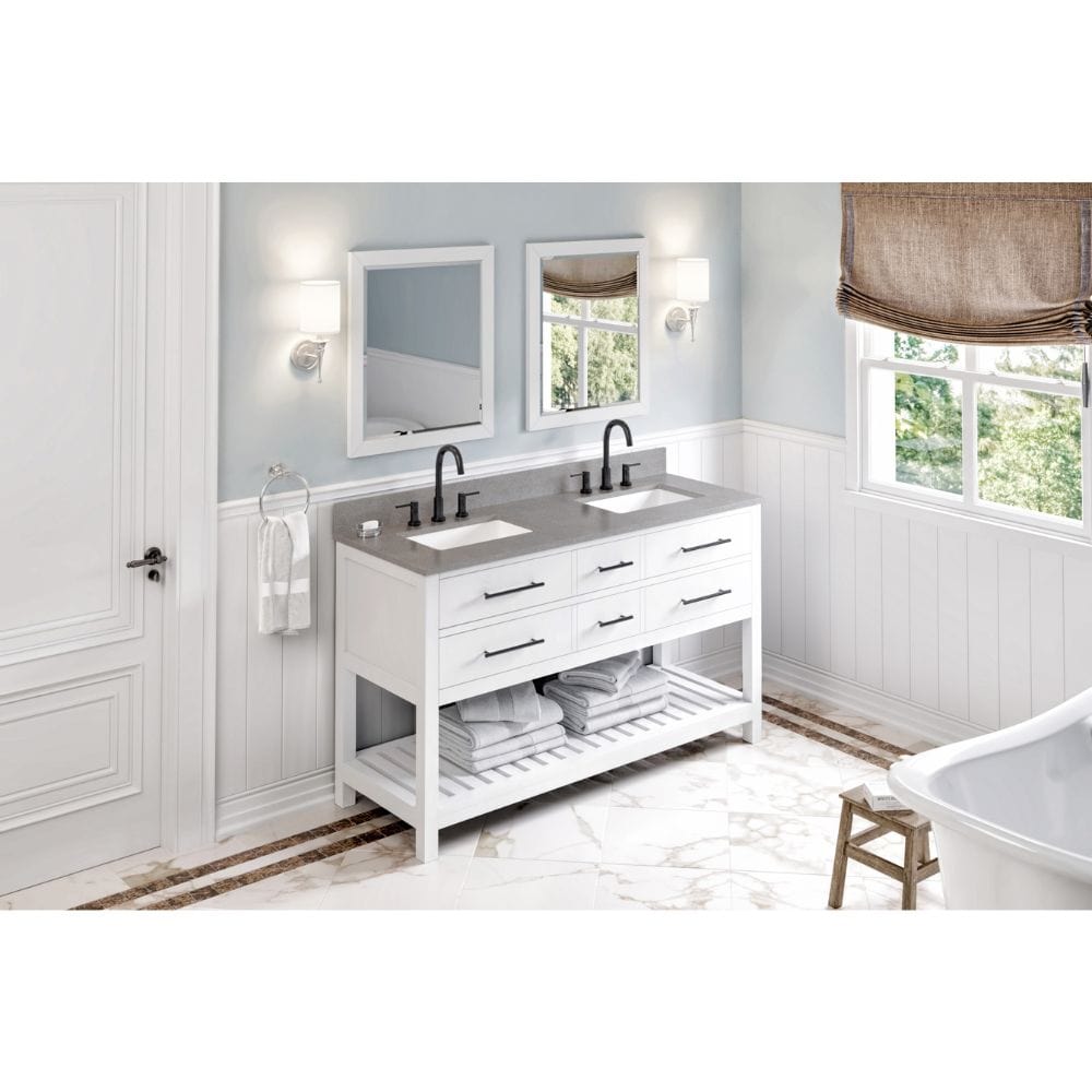 Wavecrest White 60" Double Sink Vanity with Steel Grey Cultured Marble Top | VKITWAV60WHSGR