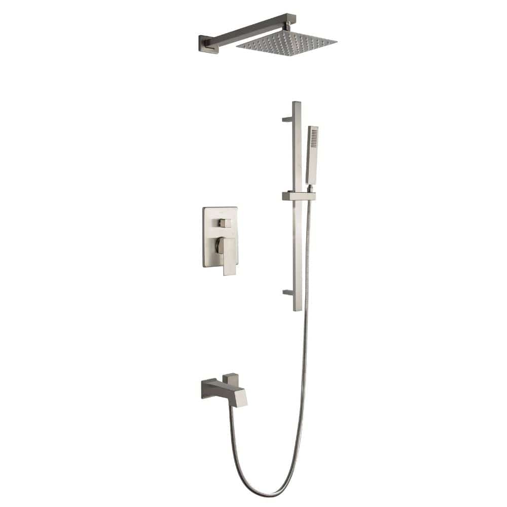 Lexora Cero Set 8" Brushed Nickel Square Rain Shower and Handheld | LSS12011BN