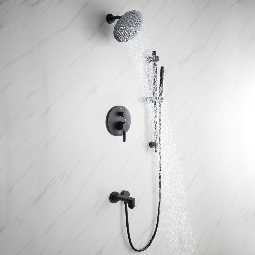 Lexora Luviah Set 8" Matte Black Round Rain Shower and Handheld | LSS13011MB