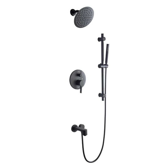 Lexora Luviah Set 8" Matte Black Round Rain Shower and Handheld | LSS13011MB