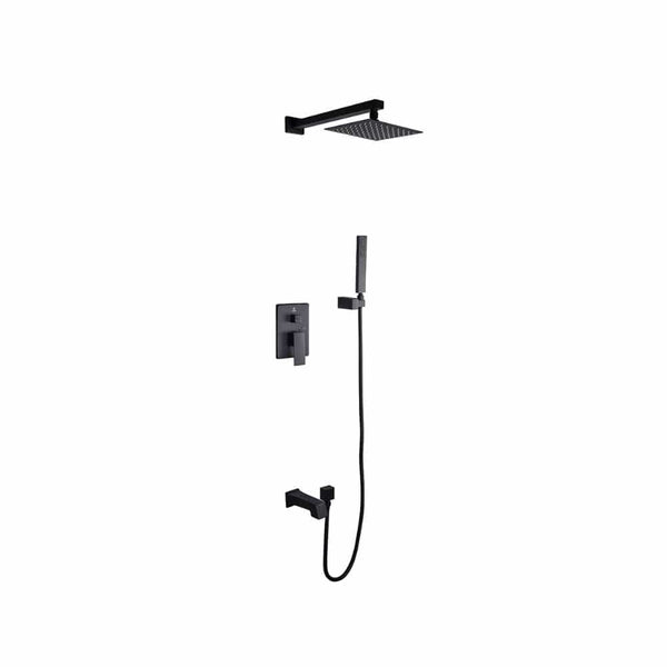 Lexora Monte Celo Set 8 Matte Black Square Rain Shower and Handheld | LSS10011MB