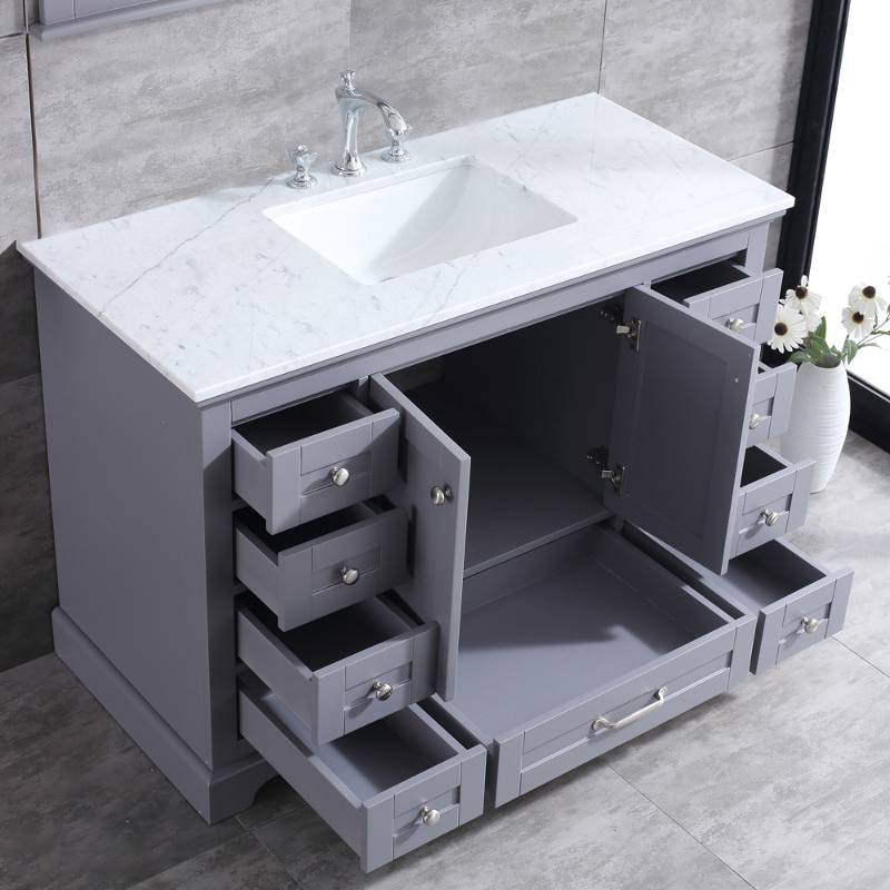 Dukes Dark Grey 48" Single Sink Vanity Set, White Carrara Marble Top | LD342248SBDSM46F