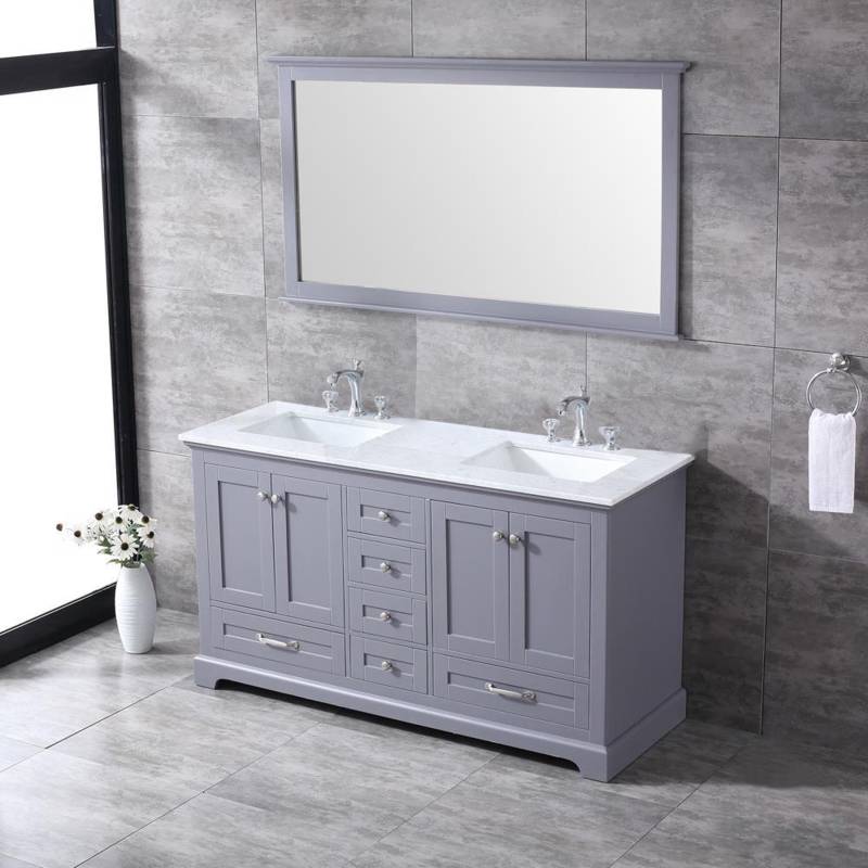 Dukes Dark Grey 60" Double Sink Vanity Set, Carrara Marble Top | LD342260DBDSM58F