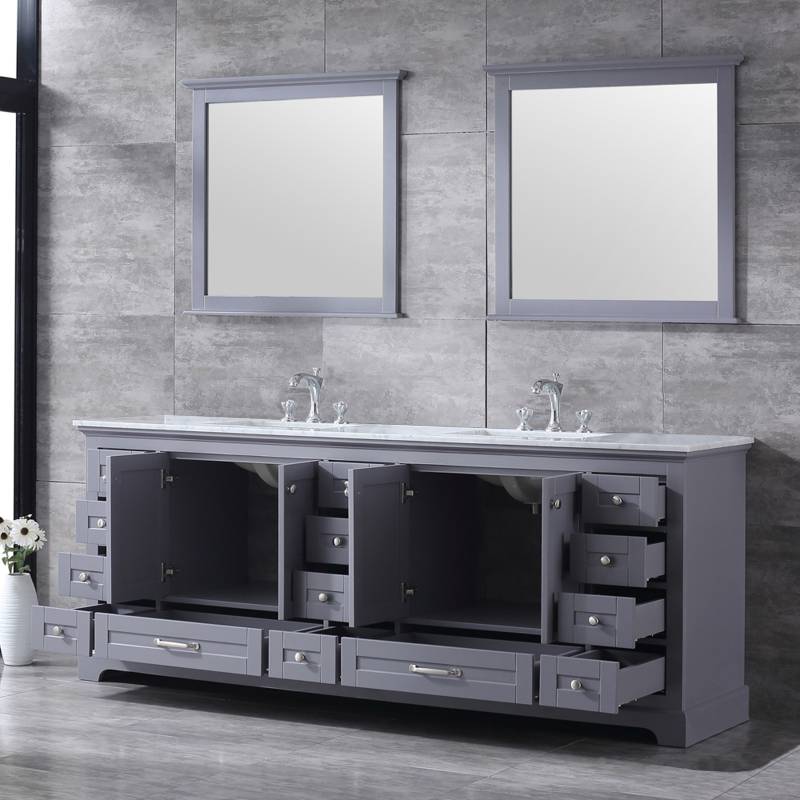 Dukes Dark Grey 84" Double Sink Vanity Set, Carrara Marble Top | LD342284DBDSM34F