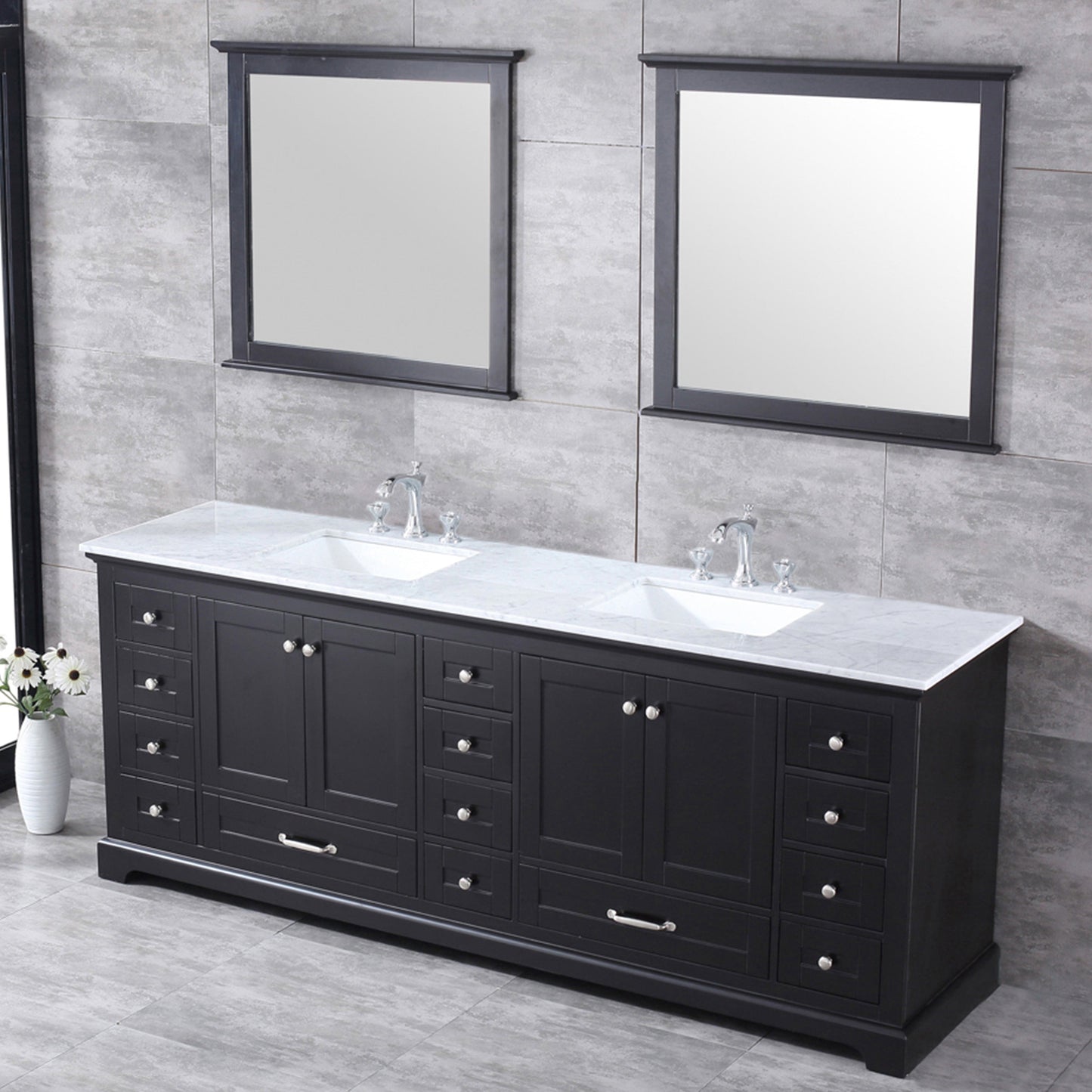 Dukes Espresso 84" Double Sink Vanity Set, Carrara Marble Top | LD342284DGDSM34F