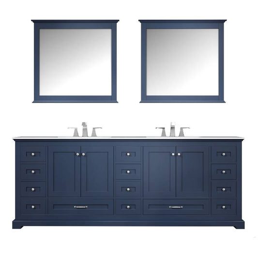 Dukes Navy Blue 84" Double Sink Vanity Set, Carrara Marble Top | LD342284DEDSM34F