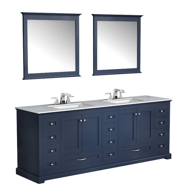 Dukes Navy Blue 84" Double Sink Vanity Set, Carrara Marble Top | LD342284DEDSM34F