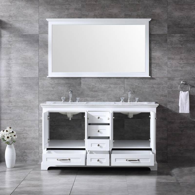 Dukes White 60" Double Sink Vanity Set, Carrara Marble Top | LD342260DADSM58F