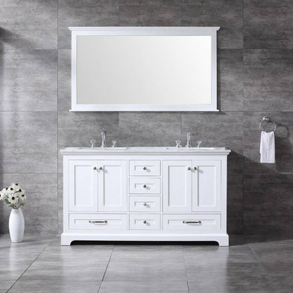 Dukes White 60" Double Sink Vanity Set, Carrara Marble Top | LD342260DADSM58F