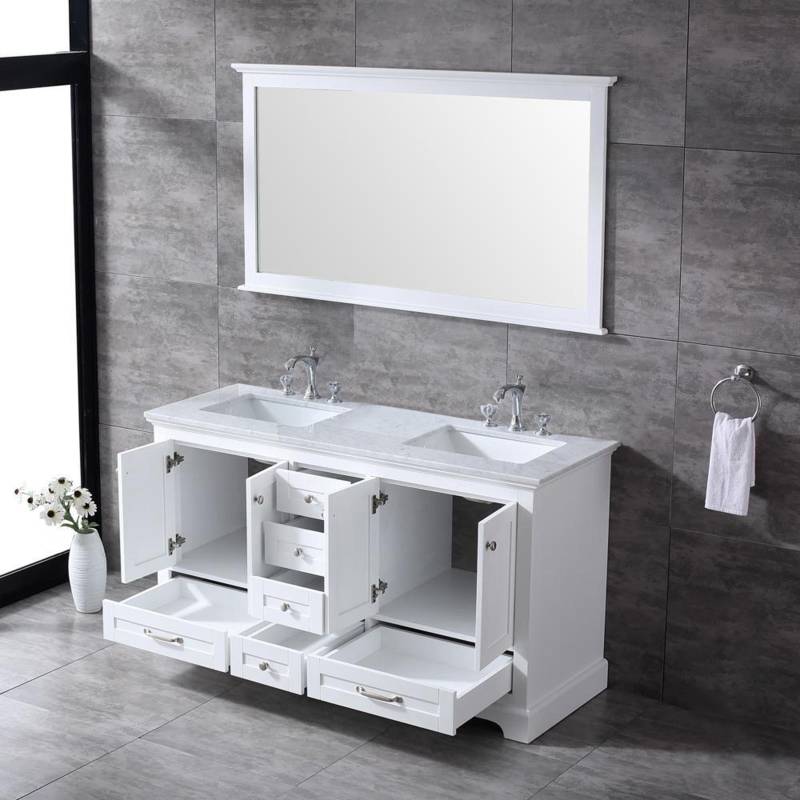 Dukes White 60" Double Sink Vanity Set, Carrara Marble Top | LD342260DADSM58F