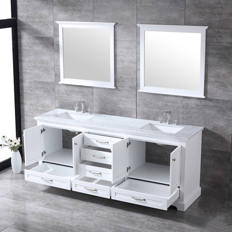 Dukes White 80" Double Sink Vanity Set, Carrara Marble Top | LD342280DADSM30F