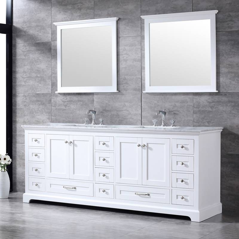 Dukes White 84" Double Sink Vanity Set, Carrara Marble Top | LD342284DADSM34F