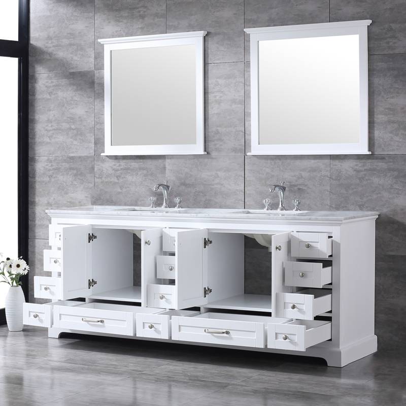 Dukes White 84" Double Sink Vanity Set, Carrara Marble Top | LD342284DADSM34F