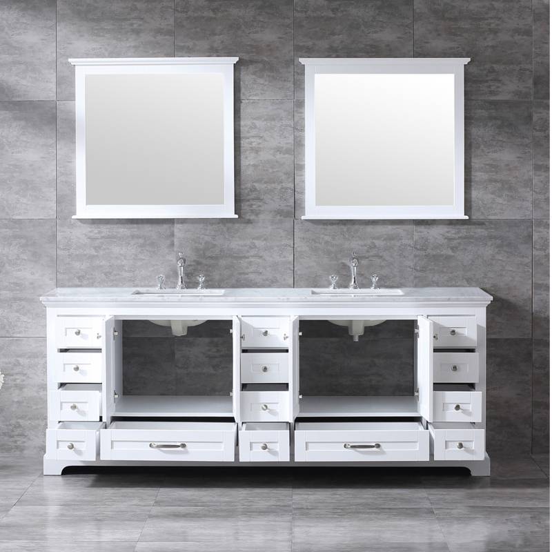 Dukes White 84" Double Sink Vanity Set, Carrara Marble Top | LD342284DADSM34F