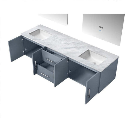 Geneva Transitional Dark Grey 72" Double Vanity with 30" Led Mirrors | LG192272DBDSLM30