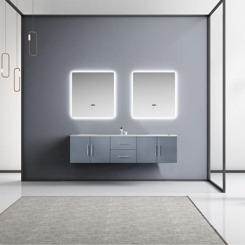 Geneva Transitional Dark Grey 72" Double Vanity with 30" Led Mirrors | LG192272DBDSLM30