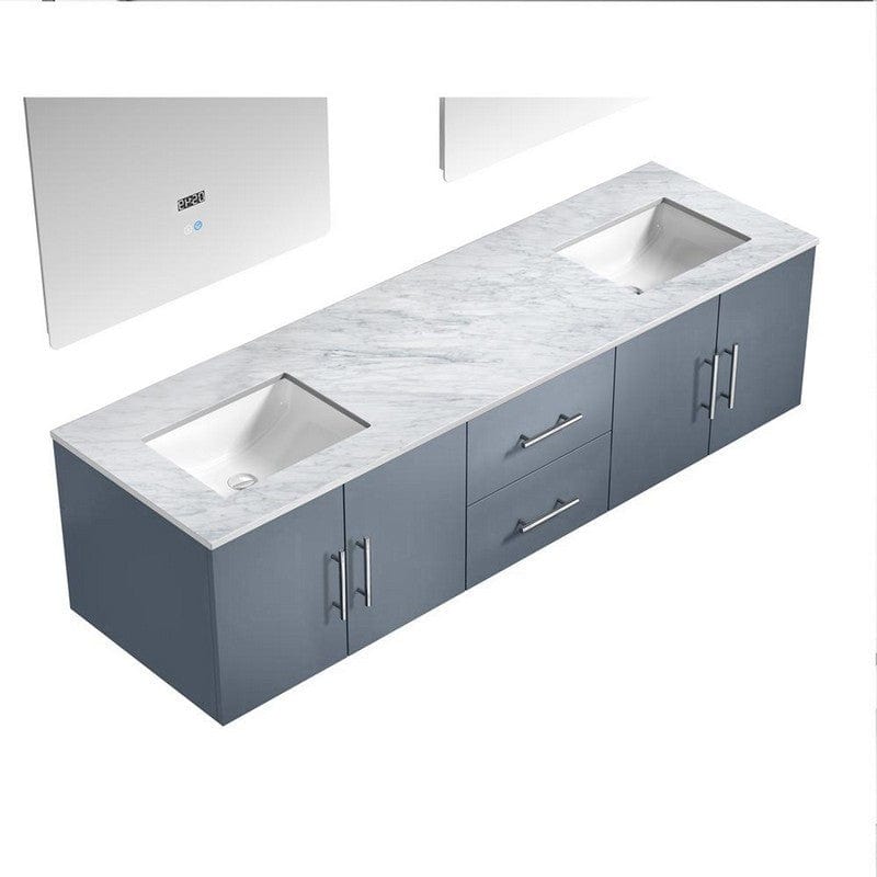 Geneva Transitional Dark Grey 72" Double Vanity with 30" Led Mirrors | LG192272DBDSLM30