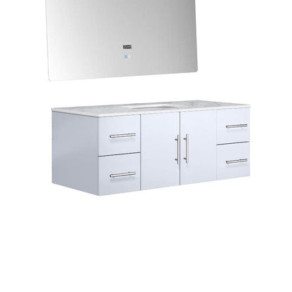 Geneva Transitional Glossy White 48" Single Vanity with 48" Led Mirror | LG192248DMDSLM48