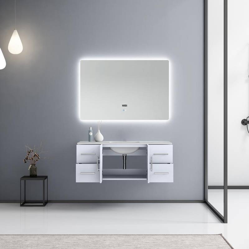 Geneva Transitional Glossy White 48" Single Vanity with 48" Led Mirror | LG192248DMDSLM48