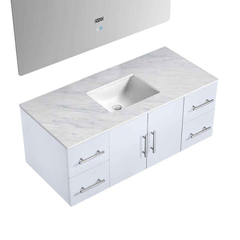 Geneva Transitional Glossy White 48" Single Vanity with 48" Led Mirror | LG192248DMDSLM48