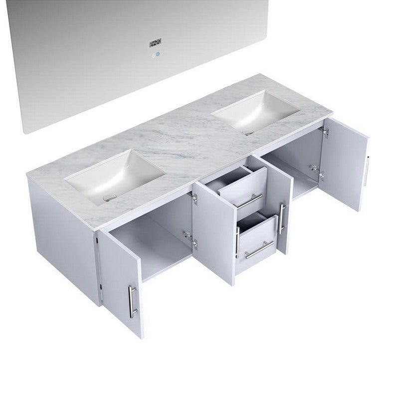 Geneva Transitional Glossy White 60" Double Vanity with 60" Led Mirror | LG192260DMDSLM60